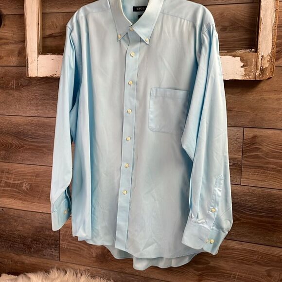Izod Wrinkle Free Twill Light Blue Collar Dress Shirt,Size 17 1/2 34/35 Large - Picture 2 of 9